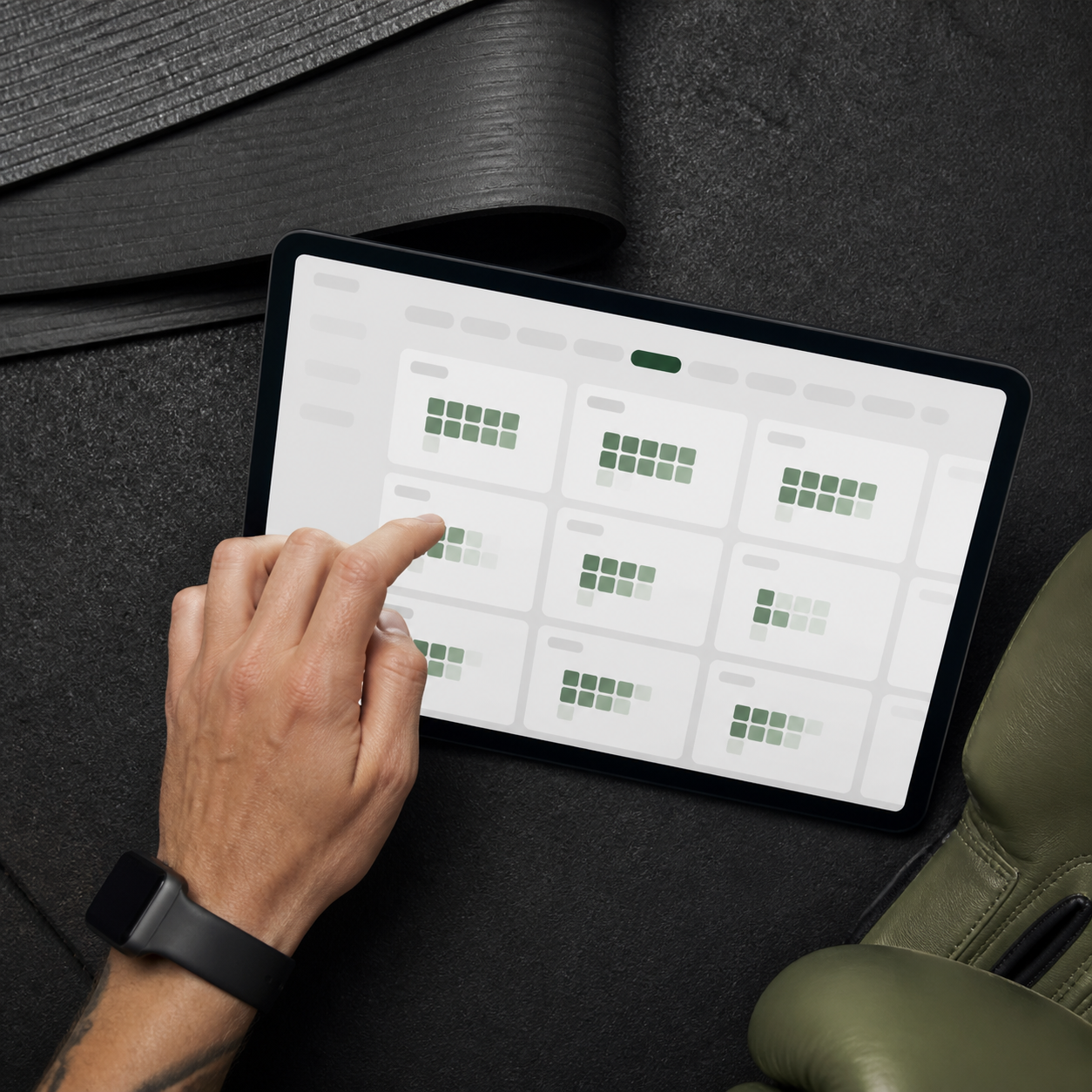 Administrador revisando cupos de una clase en una tablet